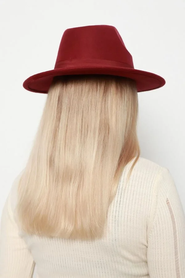 REMSA Button Detailed Felt Hat 1145 Claret Red