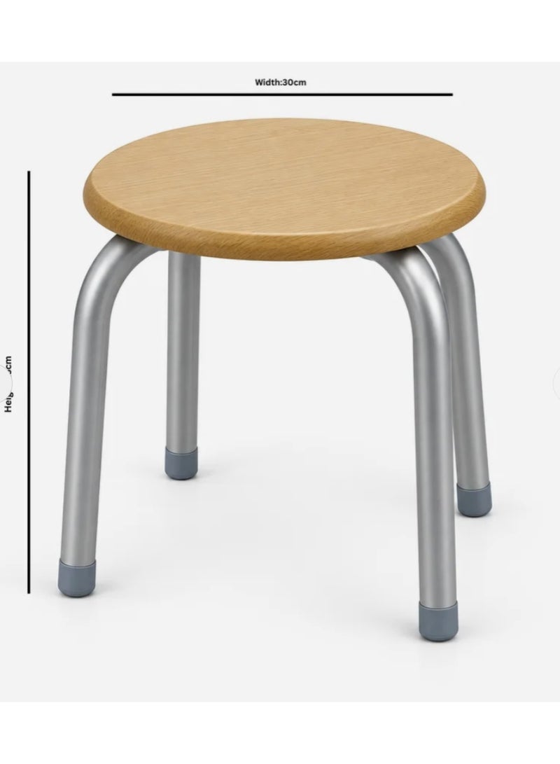 AKDC Round Wooden Stool with Silver Metal Legs - 25×30cm - Image 3