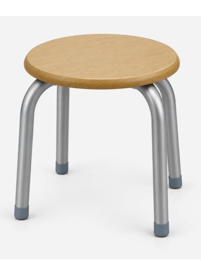 AKDC Round Wooden Stool with Silver Metal Legs - 25×30cm - Image 2