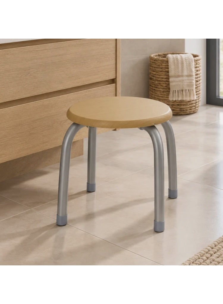 AKDC Round Wooden Stool with Silver Metal Legs - 25×30cm - Image 4