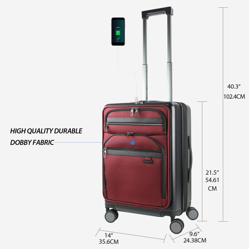 KROSER Hardside Expandable Carry On Luggage 22x14x9 Airline Approved With Front Business Pockets, 20 Inch Suitcases with Wheels, Carry on Suitcase with TSA Lock & USB Port, Black-Dark Red - Image 2