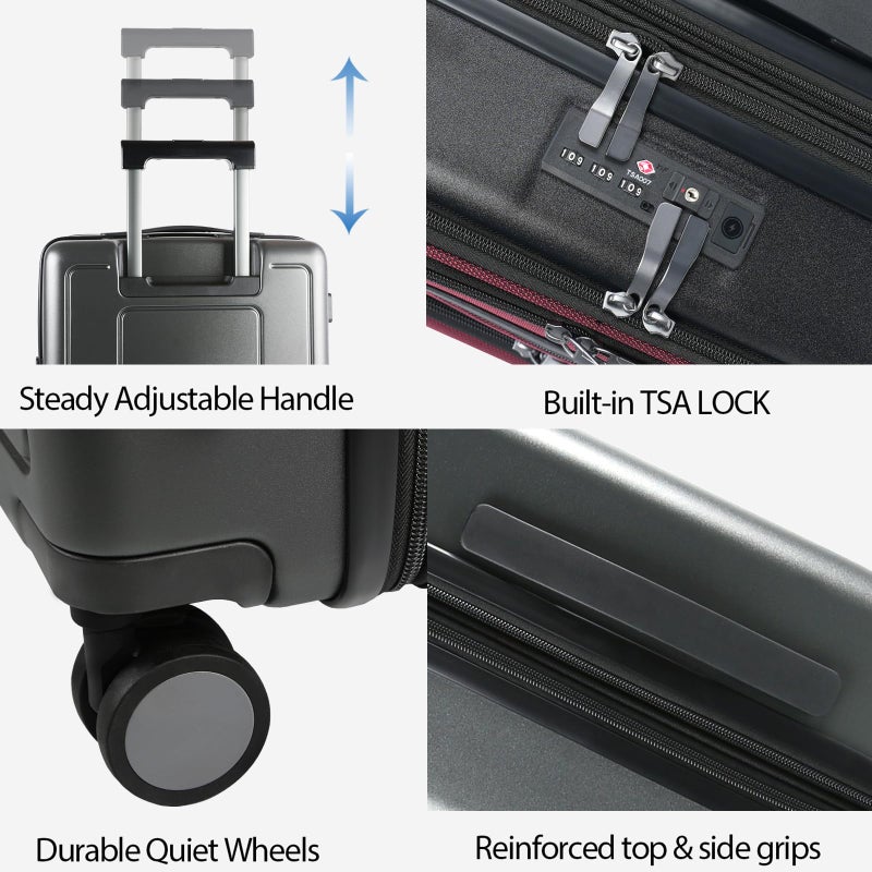 KROSER Hardside Expandable Carry On Luggage 22x14x9 Airline Approved With Front Business Pockets, 20 Inch Suitcases with Wheels, Carry on Suitcase with TSA Lock & USB Port, Black-Dark Red - Image 4