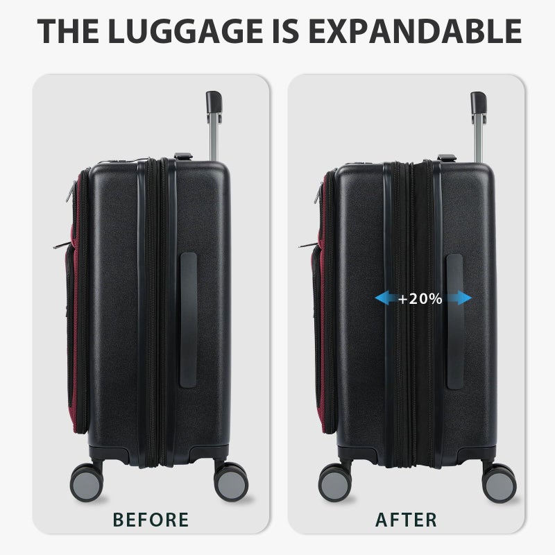 KROSER Hardside Expandable Carry On Luggage 22x14x9 Airline Approved With Front Business Pockets, 20 Inch Suitcases with Wheels, Carry on Suitcase with TSA Lock & USB Port, Black-Dark Red - Image 5