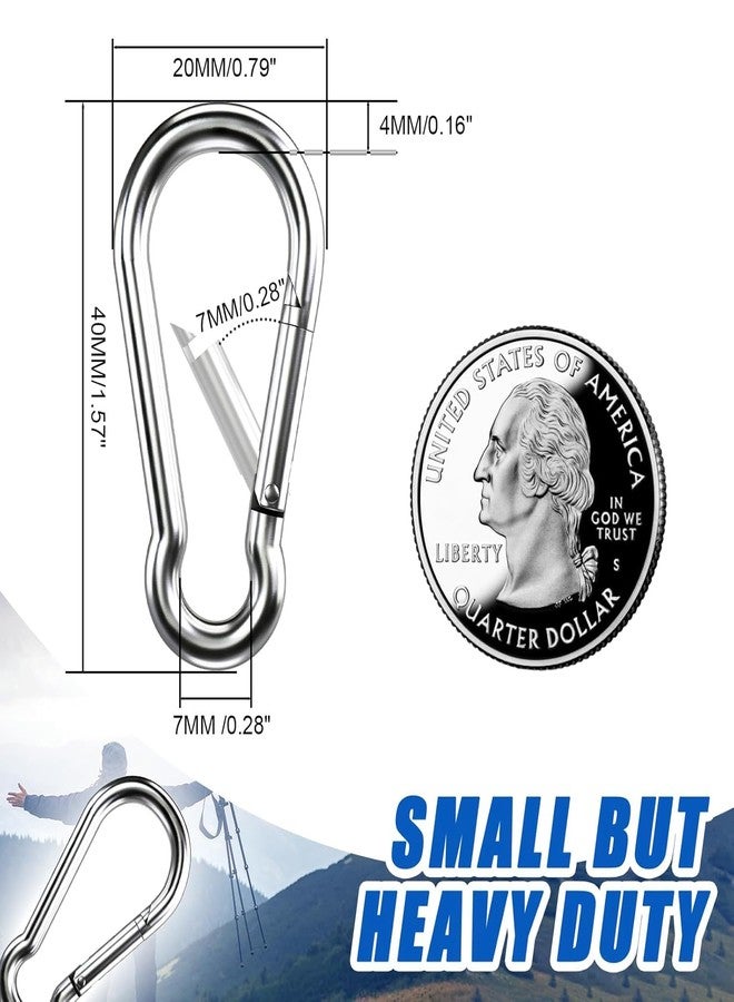 Tim Tim Agro Small Carabiner Clip Hooks, 10pcs 1.57 inch Carabiners Heavy Duty, 304 Stainless Steel Spring Snap Hook Fits Camping Hiking, Metal Clips for Rope Chain Keychain Keys Rings - Image 2