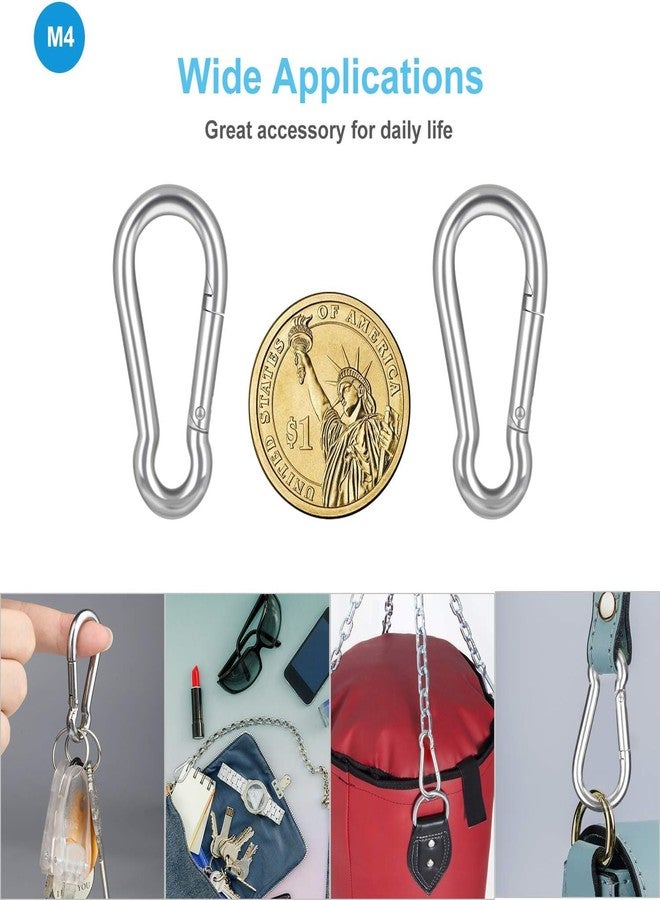 Tim Tim Agro Small Carabiner Clip Hooks, 10pcs 1.57 inch Carabiners Heavy Duty, 304 Stainless Steel Spring Snap Hook Fits Camping Hiking, Metal Clips for Rope Chain Keychain Keys Rings - Image 5