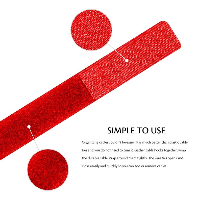 Syga SYGA 10 Pcs Reusable Cable Tie Straps Fastener Wire Selfadhesive Hook Loop Cable Organizer 180mm X 20mm Red  - Image 2