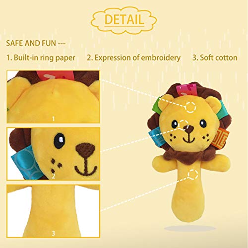 RIY Soft Baby Rattle Toys Plush Stuffed Animal Hand Rattles for Toddlers Girls Boys Development Infant Toys-Lion - Image 3