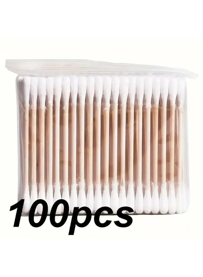 ١٠٠ قطعة أعواد تنظيف ثنائية الرأس مسحات مزدوجة الرؤوس للأذن والمكياج ومستحضرات التجميل - Image 1