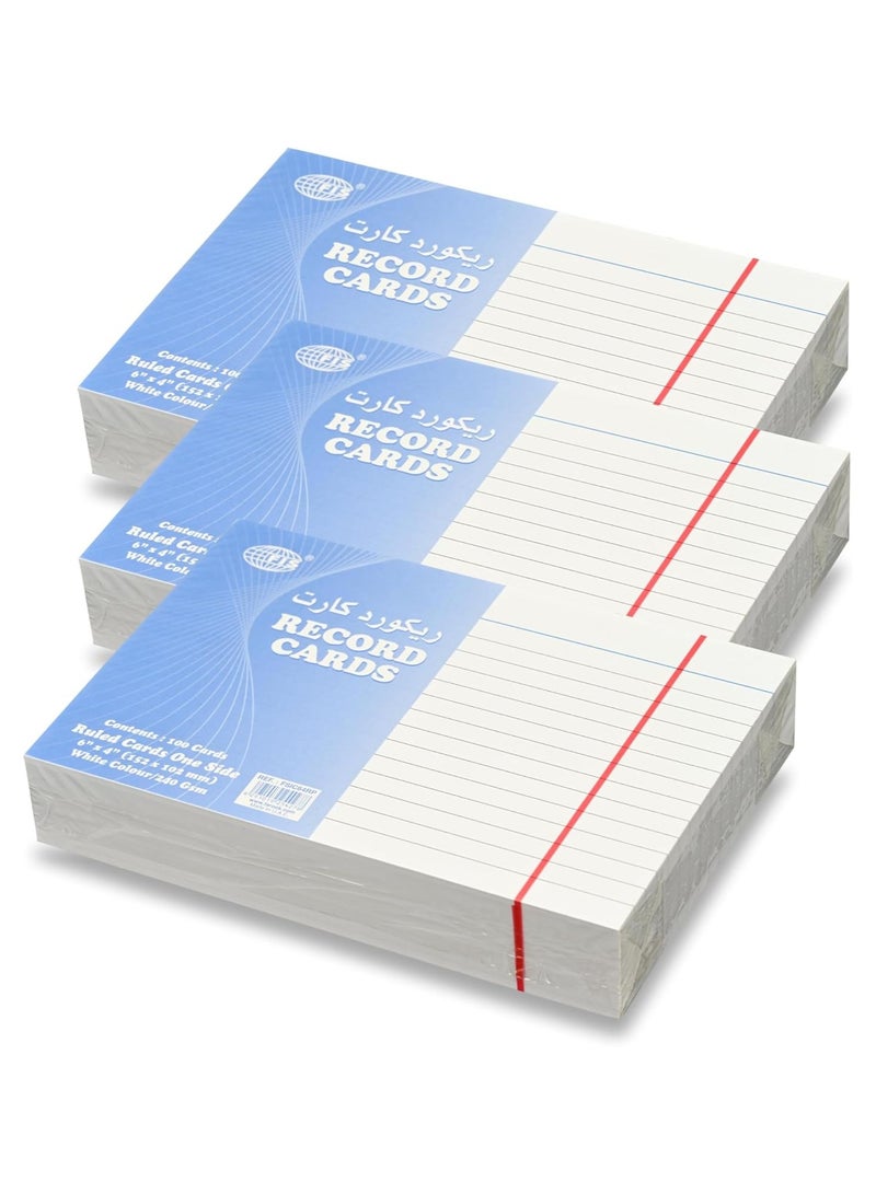 FIS® Ruled Record Cards or Index Cards, Size:6"x4" Inches (152x102mm), One Side Single Ruled other Side Plain, 240gsm, 100 Sheets Per Packet, Packet of 3 Pieces, White Color-FSIC64RP-3 - Image 1