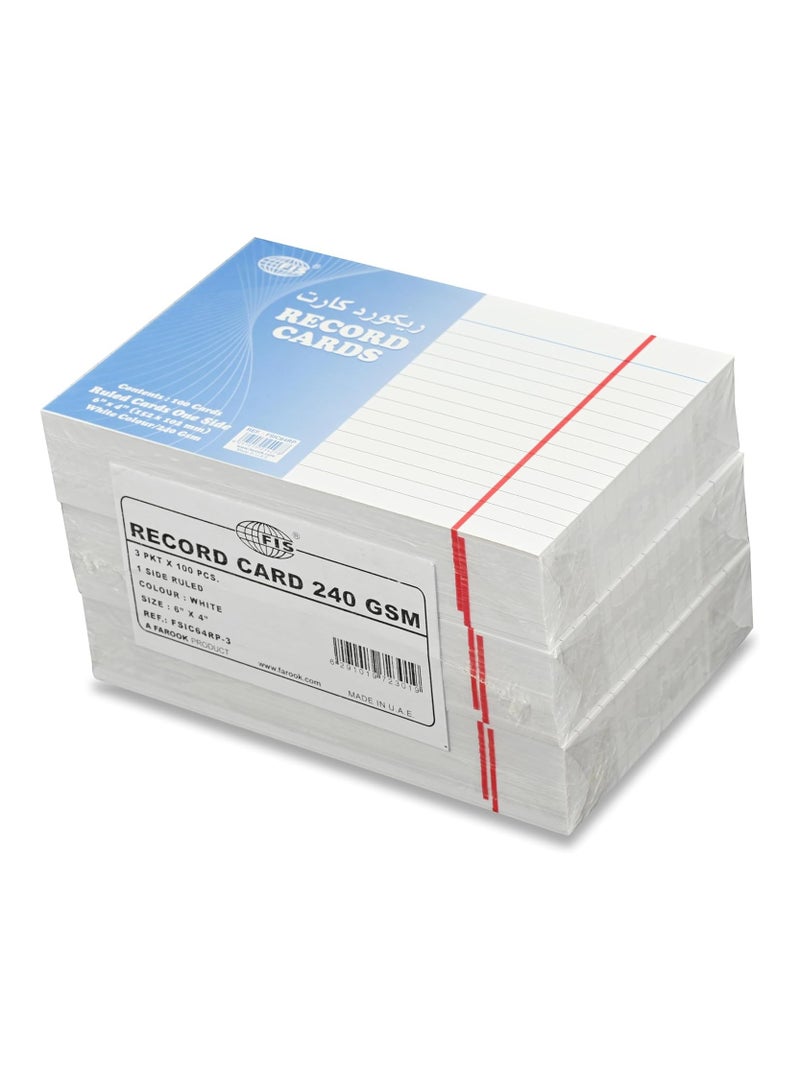 FIS® Ruled Record Cards or Index Cards, Size:6"x4" Inches (152x102mm), One Side Single Ruled other Side Plain, 240gsm, 100 Sheets Per Packet, Packet of 3 Pieces, White Color-FSIC64RP-3 - Image 4