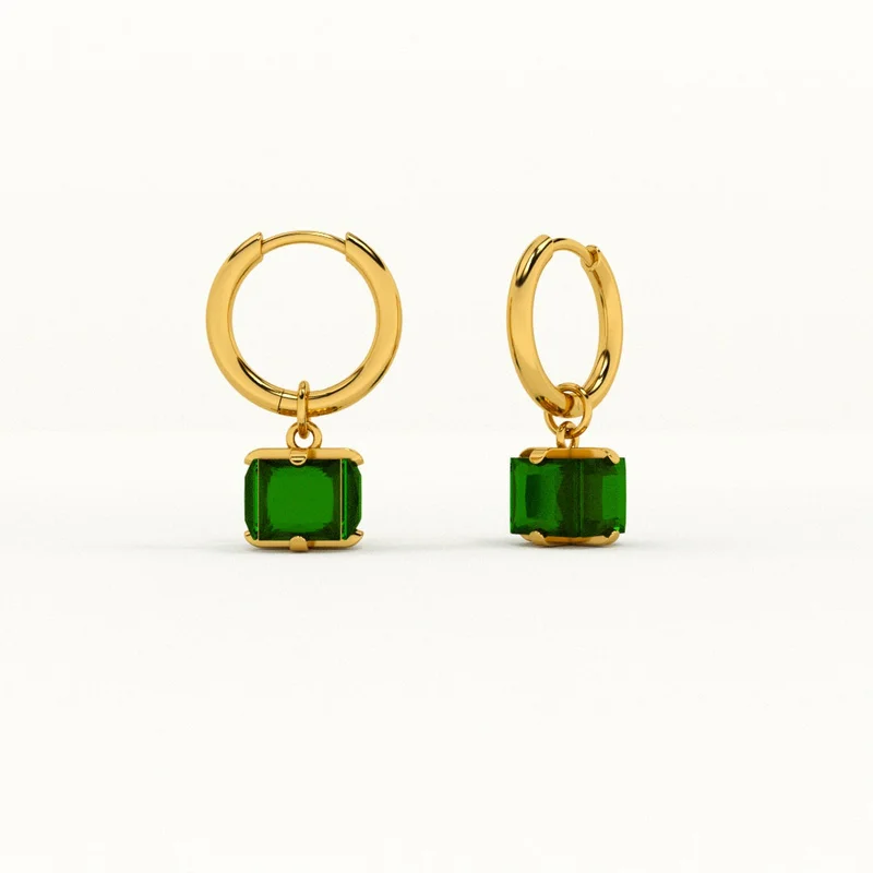 Palmonas PALMONAS Emerald Hoop Earrings for Women | 18K Gold Plated, Waterproof & Anti-Tarnish