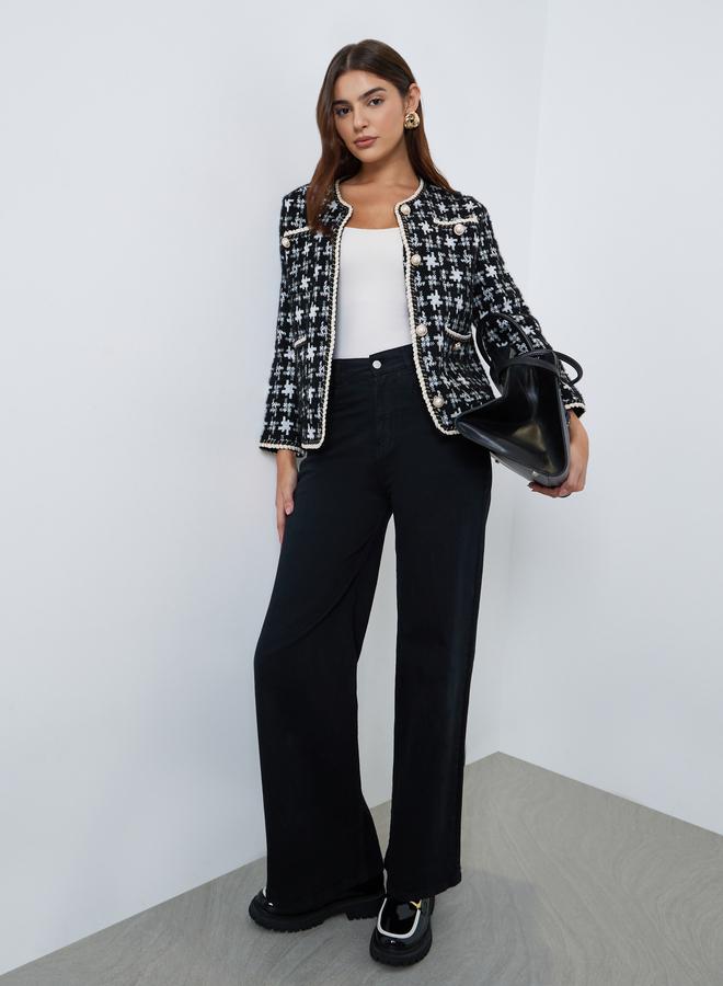 ستايلي جاكيت محبوك بنقشة وأزرار لؤلؤية - Image 2