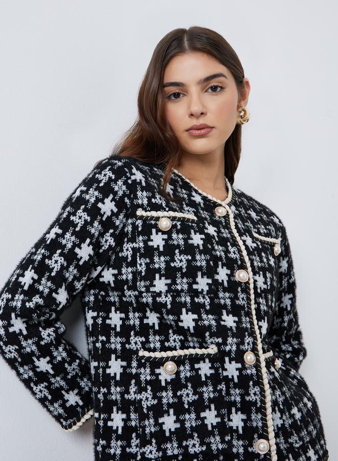 ستايلي جاكيت محبوك بنقشة وأزرار لؤلؤية - Image 3