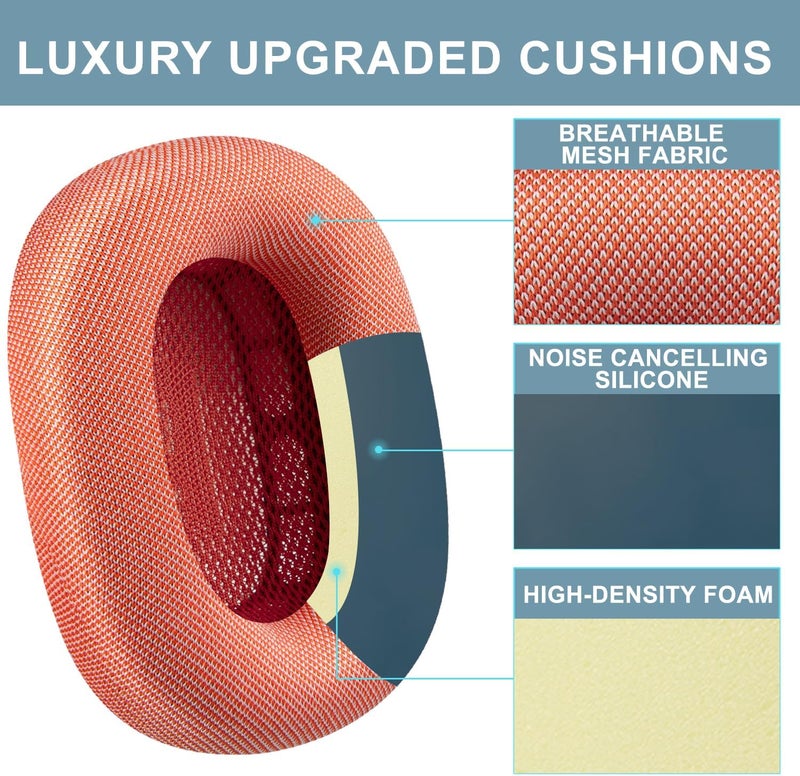 SOPROM Ear Pads Replacement for Airpods Max Over-Ear Headphones, Earpads Cushions with Durable Mesh Fabric, Softer Foam - Pink - Image 5