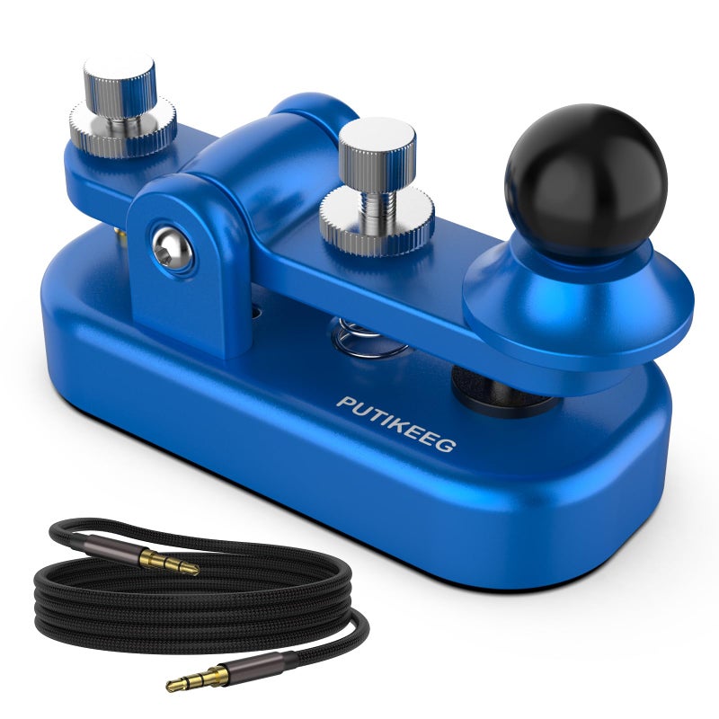 Generic PUTIKEEG Mini Classical Morse Code Key - CW Morse Code Keys Automatic Morse Aluminum Alloy Radio Ham Send Telegram Morse Code Key with Adjustment Body Neodymium Magnets Base - Blue - Image 1