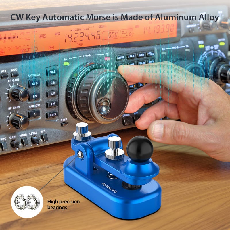 Generic PUTIKEEG Mini Classical Morse Code Key - CW Morse Code Keys Automatic Morse Aluminum Alloy Radio Ham Send Telegram Morse Code Key with Adjustment Body Neodymium Magnets Base - Blue - Image 2