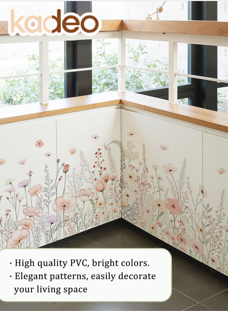 kadeo Pink Wildflower Wall Stickers for Room Decor, Hand-Painted Flower Wall Decals Wallpaper, Nursery, Baby Room, Bedroom Decoration, Peel and Stick Removable Waterproof Wall Art - Image 2