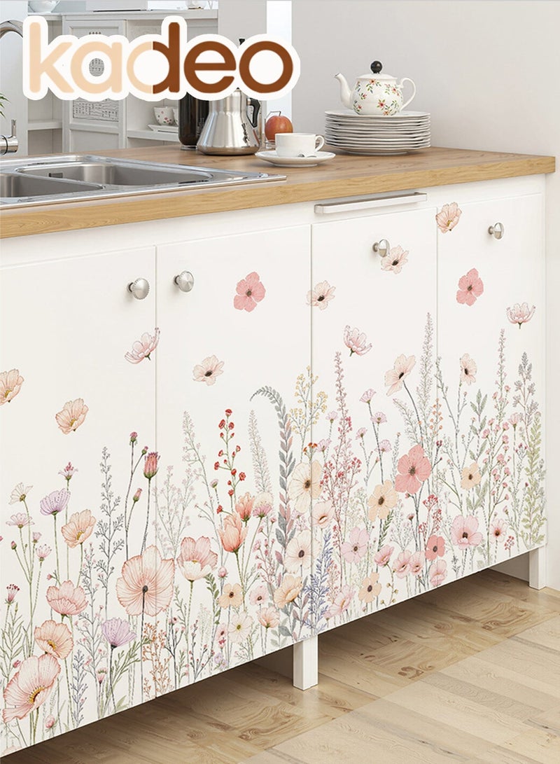 kadeo Pink Wildflower Wall Stickers for Room Decor, Hand-Painted Flower Wall Decals Wallpaper, Nursery, Baby Room, Bedroom Decoration, Peel and Stick Removable Waterproof Wall Art - Image 1