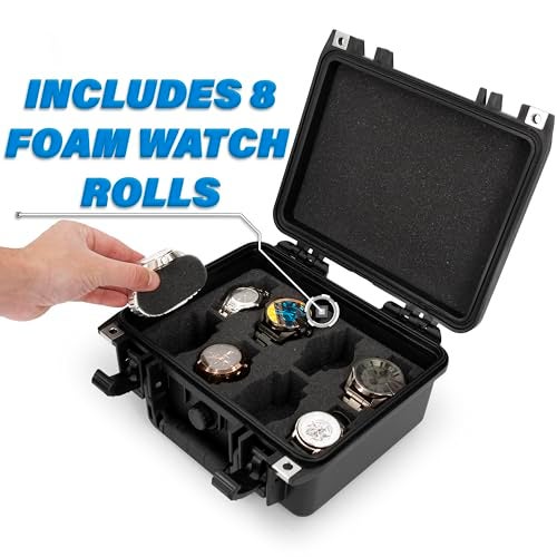 CASEMATIX Watch Travel Case With 8 Watch Roll Holders Included - Impact Resistant Waterproof Watch Case With Foam Watch Box Display Tray and Padded Foam, Watch Storage Fits 24mm to 56mm Faces - Image 3