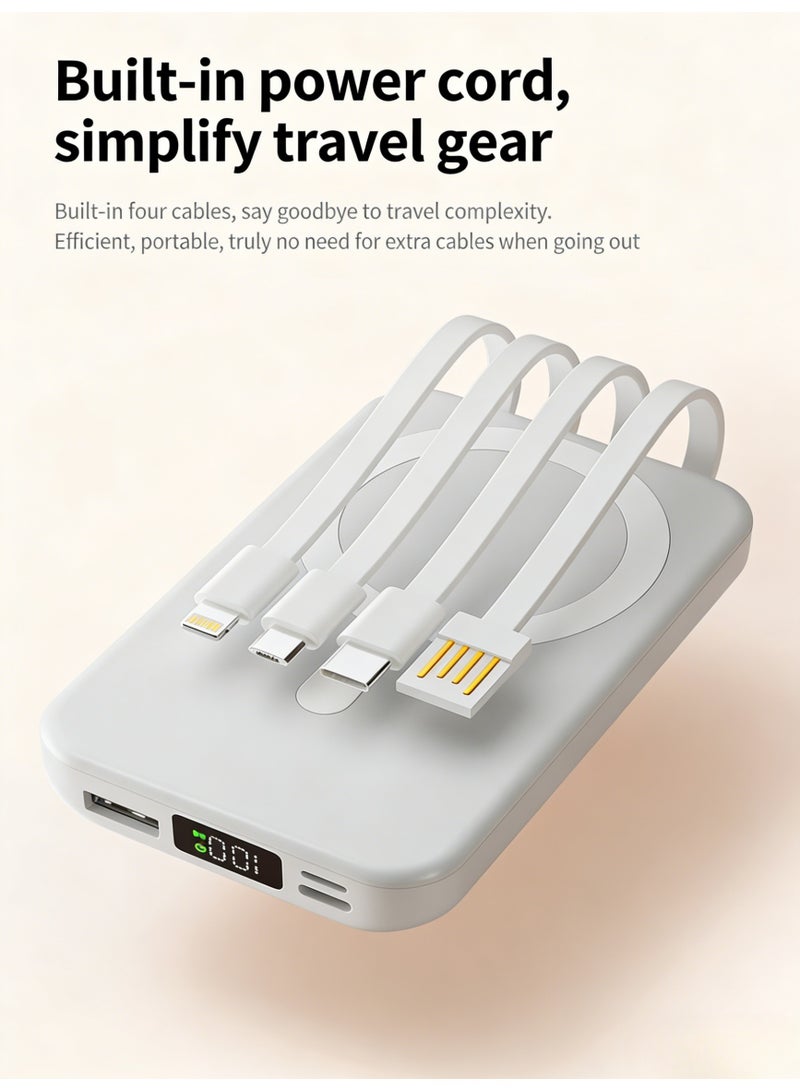 Magnetic Wireless Power Bank 10000mAh with 4 Built-in Cables, LED Digital Display, Fast Charging Portable Charger, Compatible with iPhone 17/16/15/14/13 Series & Android Devices, White - Image 3