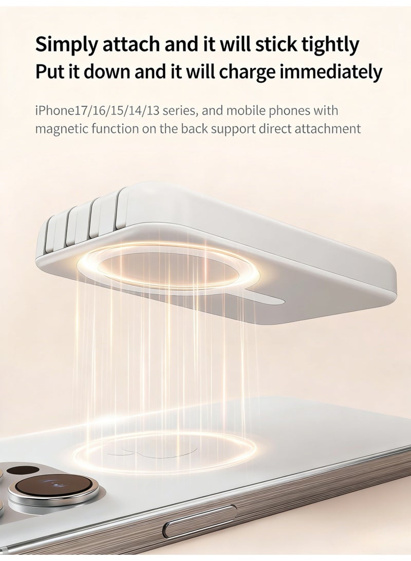 Magnetic Wireless Power Bank 10000mAh with 4 Built-in Cables, LED Digital Display, Fast Charging Portable Charger, Compatible with iPhone 17/16/15/14/13 Series & Android Devices, White - Image 4