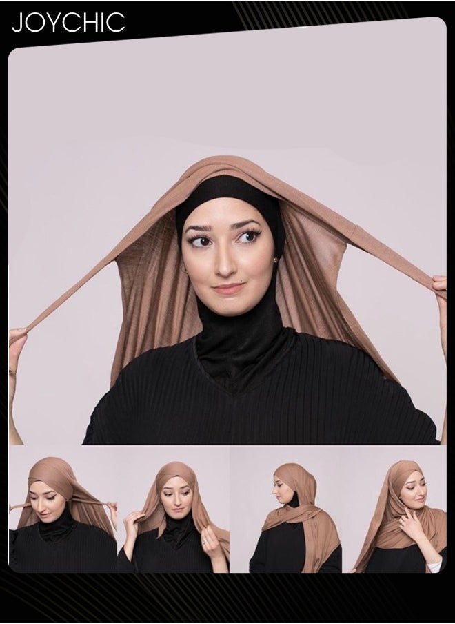 Joychic - New Style Women Mercerized Cotton Jersey Headscarf Cross-tie Convenient Hijab Muslim Headwear Wearable Traditional Wear Long Hijab for  All Seasons - Image 1