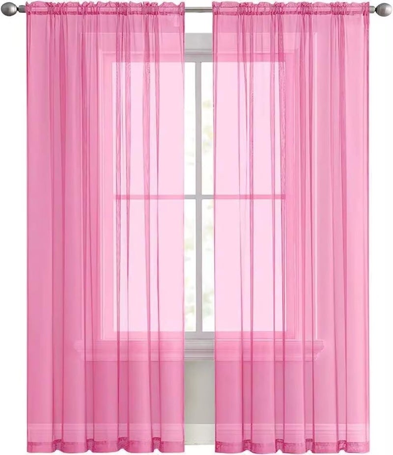 SpaceDresser Basic Rod Pocket Sheer Voile Window Curtain Panels Pink 1 Pair 2 Panels 52 Width 84 Inch Long for Kitchen Bedroom Children Living Room Yardï¼ˆPink, 52W x 84Lï¼‰ - Image 2