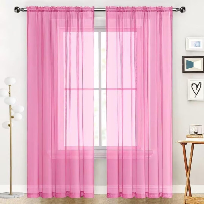 SpaceDresser Basic Rod Pocket Sheer Voile Window Curtain Panels Pink 1 Pair 2 Panels 52 Width 84 Inch Long for Kitchen Bedroom Children Living Room Yardï¼ˆPink, 52W x 84Lï¼‰ - Image 1