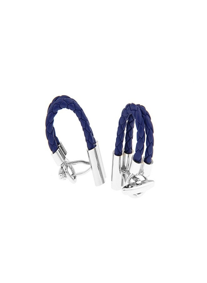 Vcufflinks Blue Leather Chain Men's French Shirt Unique Wedding Groom - Image 3