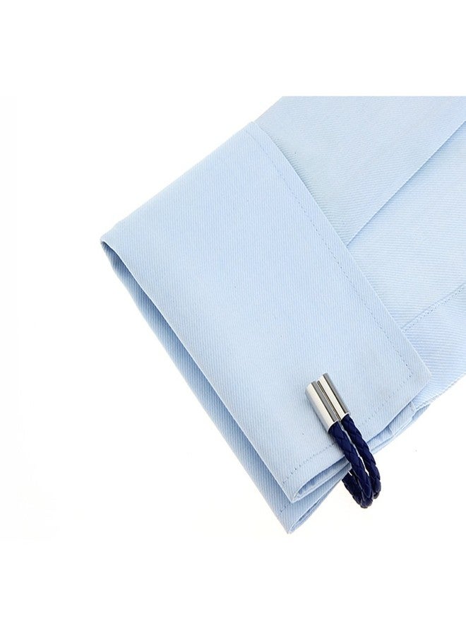 Vcufflinks Blue Leather Chain Men's French Shirt Unique Wedding Groom - Image 4