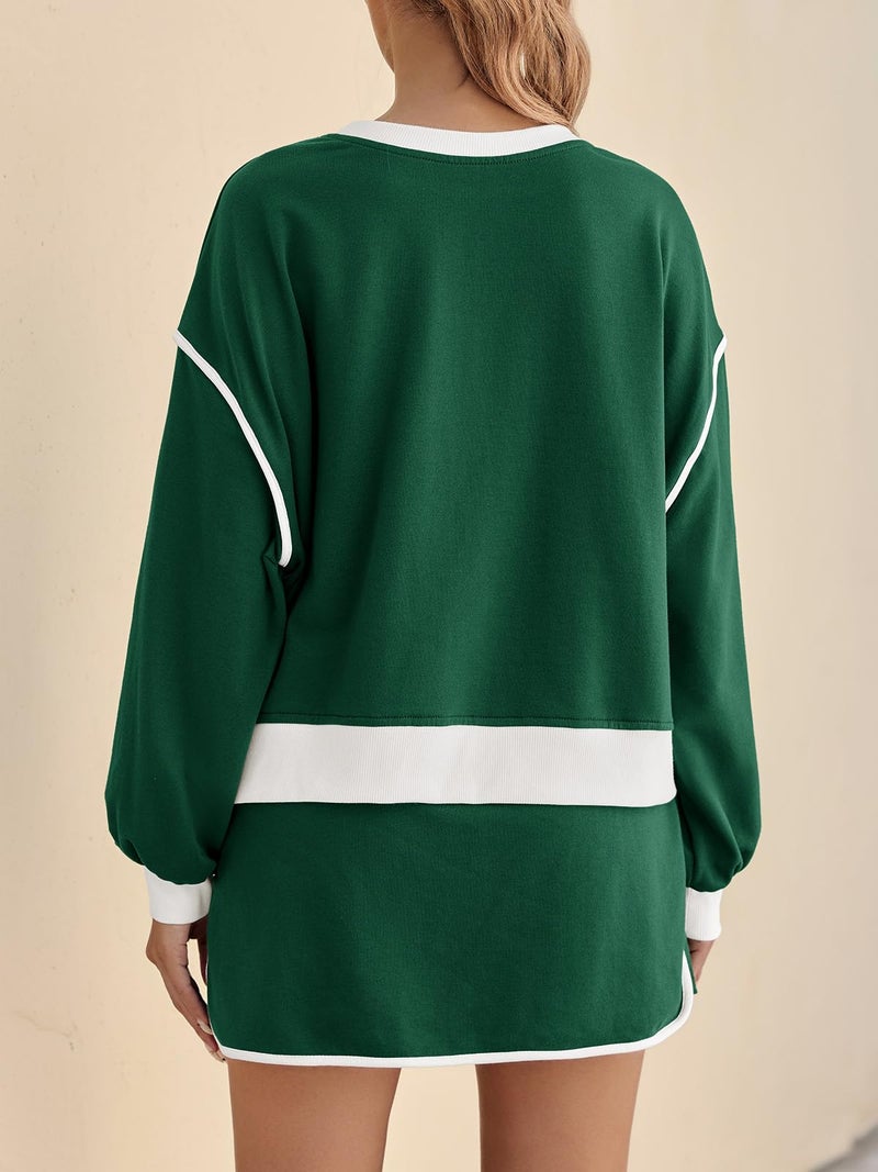 Fisoew Womens Sweatsuits 2 Piece Set Crewneck Sweatshirts High Waisted Skort Skirts Tennis Running Tracksuits Shorts Sets - Image 5