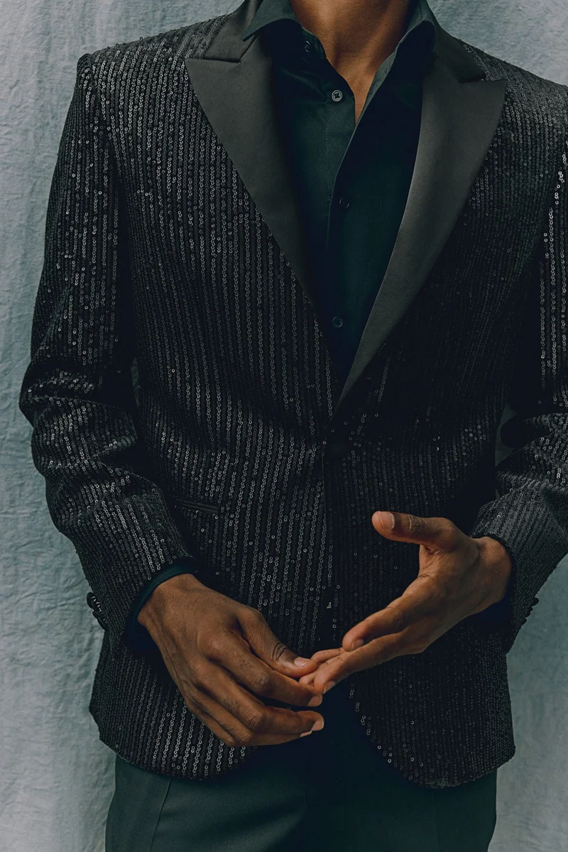 H&M Regular Fit Single-breasted sequined tuxedo jacket