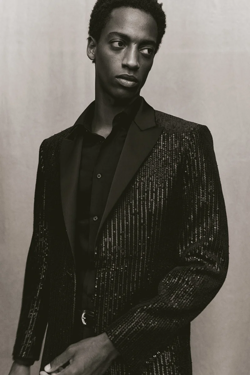 H&M Regular Fit Single-breasted sequined tuxedo jacket