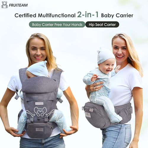 FRUITEAM Baby Carrier Newborn to Toddler, Safety-Certified Baby Waist Stool, Ergonomic 6-in-1 Baby Carrier with Head Support, Adjustable & Removable Baby Holder for All Seasons, Dark Grey - Image 5