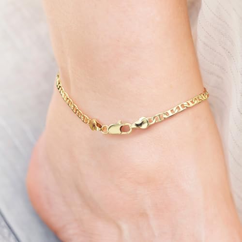 CISSIEPERAL Ankle Bracelets 14K Gold Anklets for Women Waterproof 3.4mm Mariner Chain Anklets for Women Women’s Ankle Bracelet Anchor Chain 9’’ 10’’ 11’’(Length 10 Inches) - Image 2