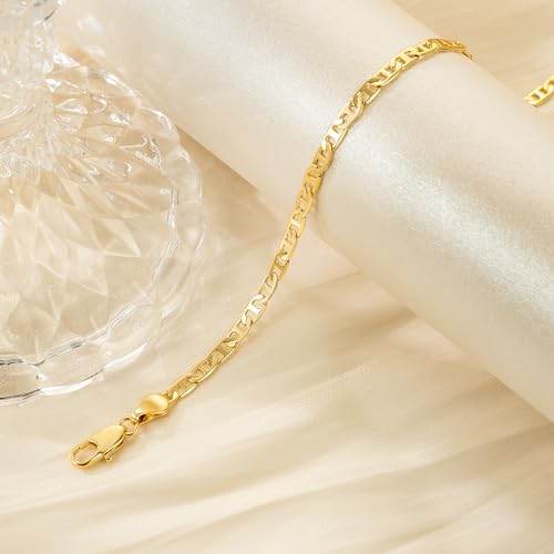 CISSIEPERAL Ankle Bracelets 14K Gold Anklets for Women Waterproof 3.4mm Mariner Chain Anklets for Women Women’s Ankle Bracelet Anchor Chain 9’’ 10’’ 11’’(Length 10 Inches) - Image 4