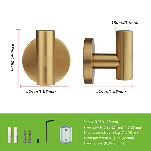 TUNNY 3 Pack Round Bathroom Towel Hooks - Champagne Gold Robe & Coat Hooks for Bathroom & Bedroom - Image 2