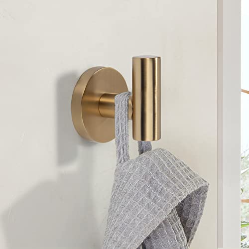 TUNNY 3 Pack Round Bathroom Towel Hooks - Champagne Gold Robe & Coat Hooks for Bathroom & Bedroom - Image 3