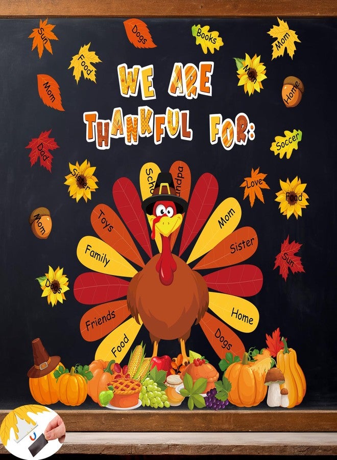 Blosssound 48 Pcs Magnetic Thanksgiving Bulletin Board Decorations Set We are Thankful Classroom Decor Magnet Large Turkey Autumn Pumpkin Harvest Food Cutouts for Bulletin Boards School Wall Supplies - Image 1