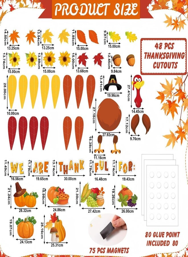 Blosssound 48 Pcs Magnetic Thanksgiving Bulletin Board Decorations Set We are Thankful Classroom Decor Magnet Large Turkey Autumn Pumpkin Harvest Food Cutouts for Bulletin Boards School Wall Supplies - Image 2