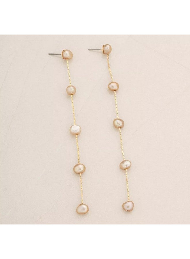 Ettika Gold Earrings For Women. Pearl Earrings Dripping With Champagne Pearls Delicate Drop Earrings. Jewelry 18K Gold Plated - Image 2
