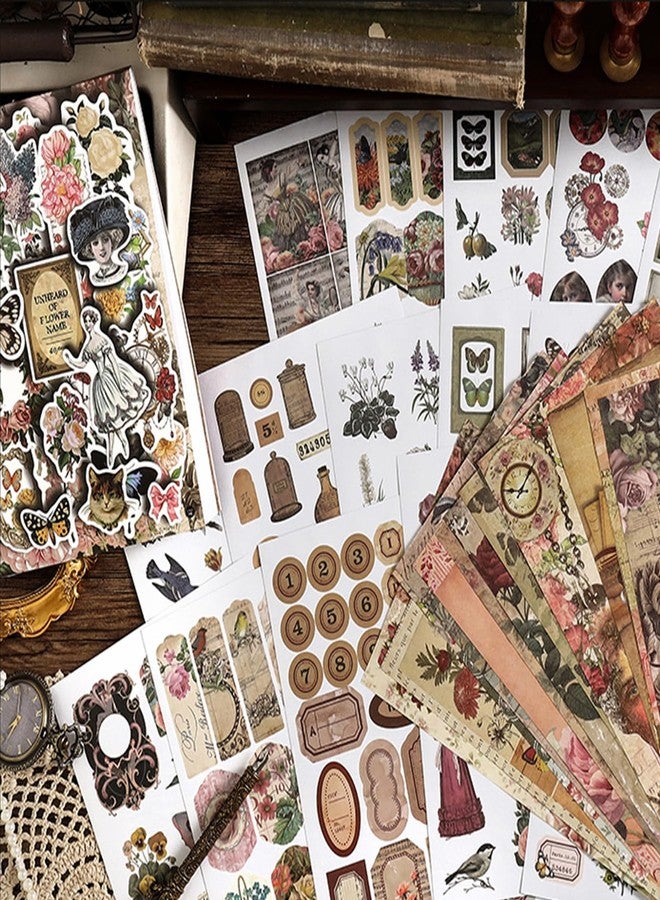 Prstincol 4 Pack Vintage Washi Stickers and Papers for Scrapbooking, 4×40 Sheets Ephemera Book for Art Journaling,Stickers and Decoupage Papers for Junk Journal - Image 4