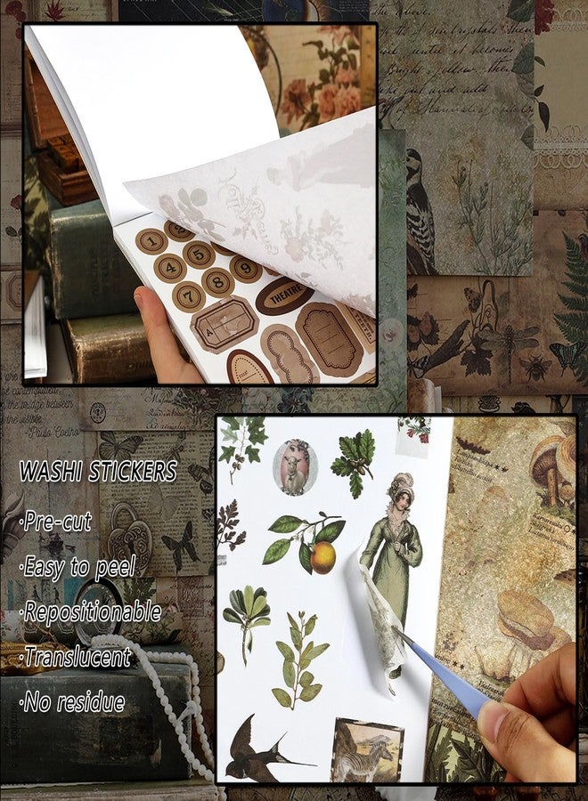 Prstincol 4 Pack Vintage Washi Stickers and Papers for Scrapbooking, 4×40 Sheets Ephemera Book for Art Journaling,Stickers and Decoupage Papers for Junk Journal - Image 3