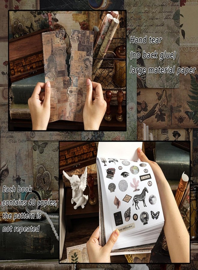 Prstincol 4 Pack Vintage Washi Stickers and Papers for Scrapbooking, 4×40 Sheets Ephemera Book for Art Journaling,Stickers and Decoupage Papers for Junk Journal - Image 2