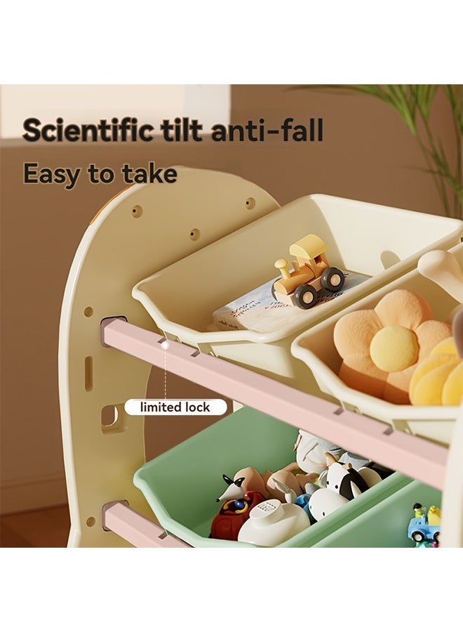 بيوينتي منظم تخزين لعبة للأطفال صناديق لعبة للأطفال الكبيرة قابلة للإزالة صناديق تخزين للأطفال مع 8 صناديق تخزين ، مناسبة لتنظيم العناصر المختلفة والألعاب والكتب والملابس. يتضمن رف الكتب وسهل التجميع. - Image 5