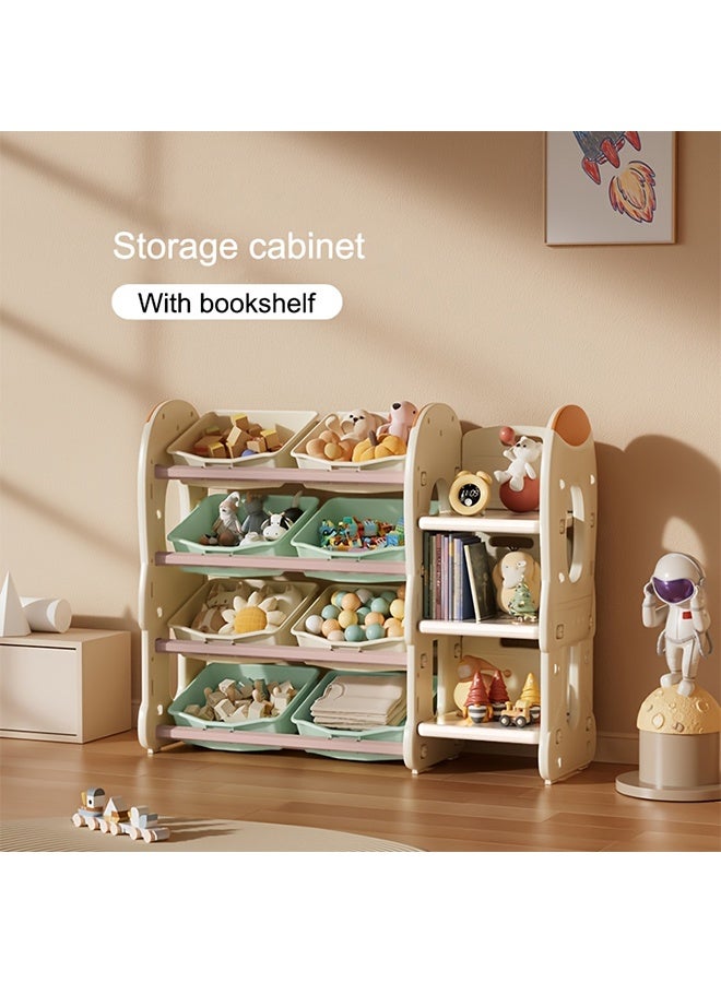 بيوينتي منظم تخزين لعبة للأطفال صناديق لعبة للأطفال الكبيرة قابلة للإزالة صناديق تخزين للأطفال مع 8 صناديق تخزين ، مناسبة لتنظيم العناصر المختلفة والألعاب والكتب والملابس. يتضمن رف الكتب وسهل التجميع. - Image 1