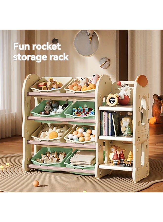 بيوينتي منظم تخزين لعبة للأطفال صناديق لعبة للأطفال الكبيرة قابلة للإزالة صناديق تخزين للأطفال مع 8 صناديق تخزين ، مناسبة لتنظيم العناصر المختلفة والألعاب والكتب والملابس. يتضمن رف الكتب وسهل التجميع. - Image 3