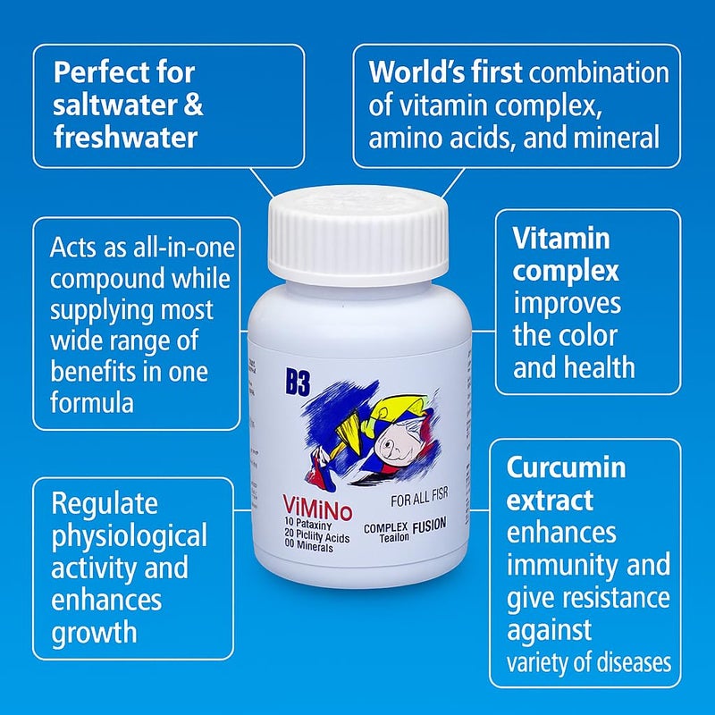 VAYINATO Billion Bacteria ViMiNo 140ml | Vitamin Complex | 14 Vitamins, 18 Amino Acids, 9 Minerals | Curcumin Infused | Treats 7000 litres (for All Fish) - Image 3