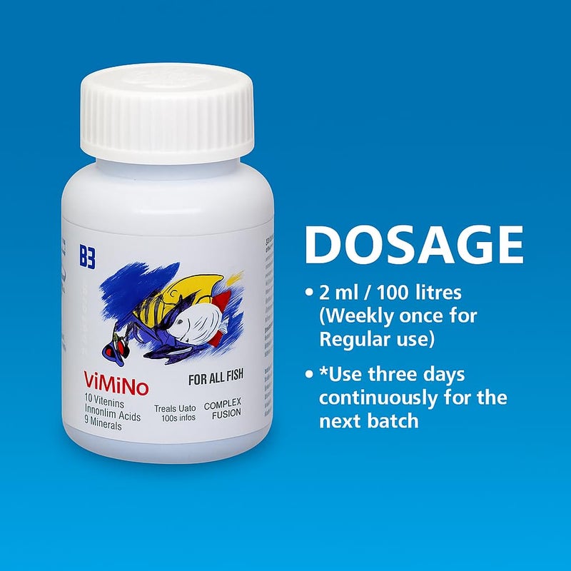 VAYINATO Billion Bacteria ViMiNo 140ml | Vitamin Complex | 14 Vitamins, 18 Amino Acids, 9 Minerals | Curcumin Infused | Treats 7000 litres (for All Fish) - Image 5