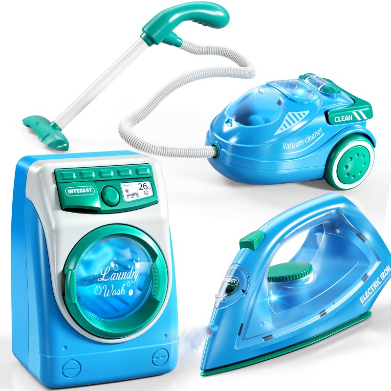 KIZONLY Toy Cleaning Set for Toddlers 13 Kids Cleaning Toy with Toddler Vacuum Cleaner Toy Washing Machine Small Iron Light and Sound Pretend Play Birthday Gifts for 3 4 5 6 7 8 Year Old Girl - Image 3
